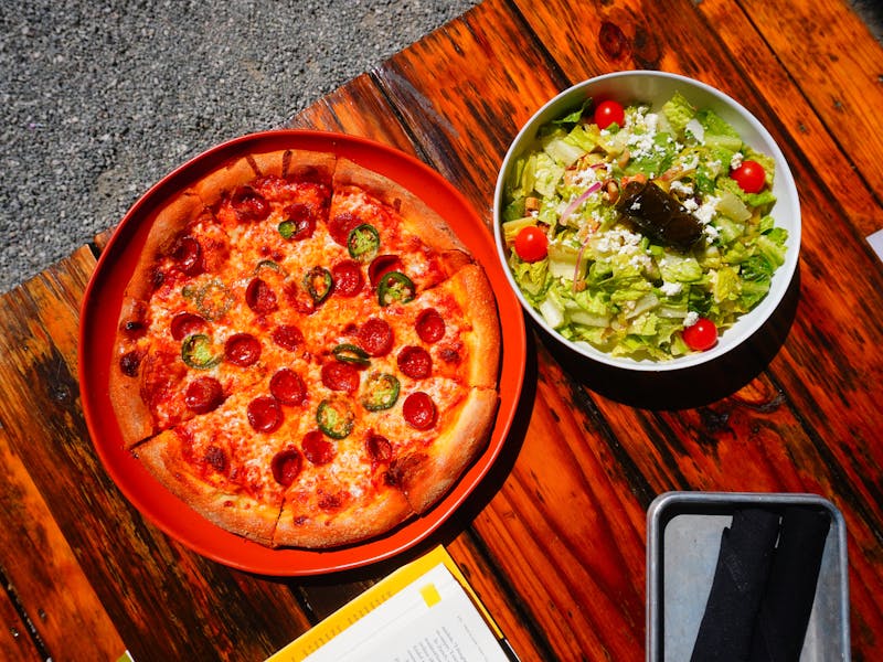 Italian Chop salad with pepperoni and fresh vegetables