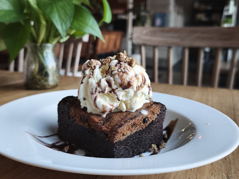 Double Chocolate Brownie warm dessert with ice cream